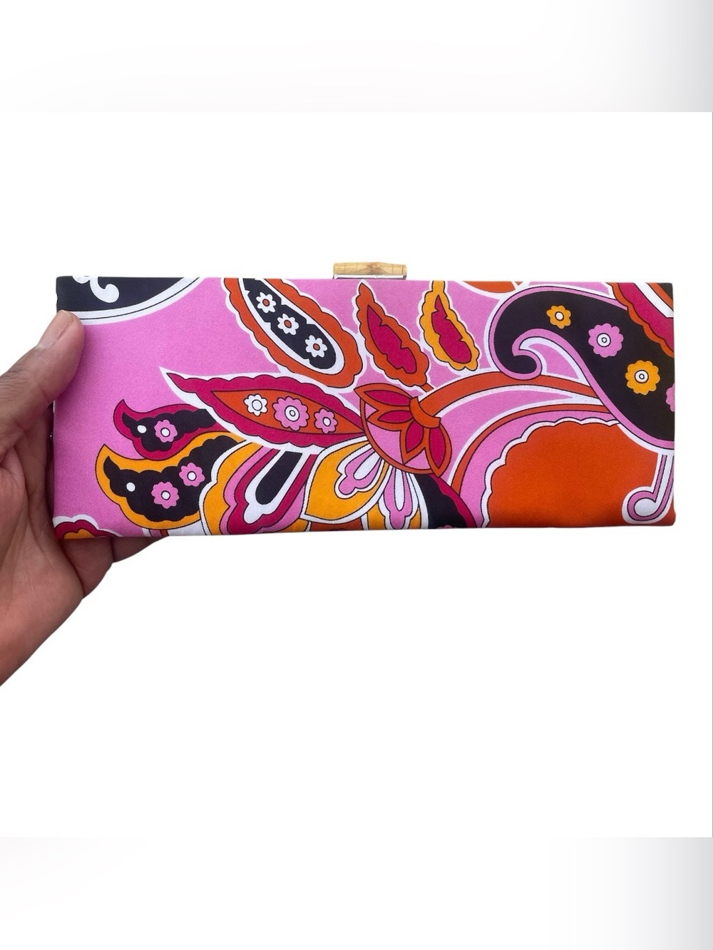 Banana Republic Pink Orange Floral Print Satin Clutch